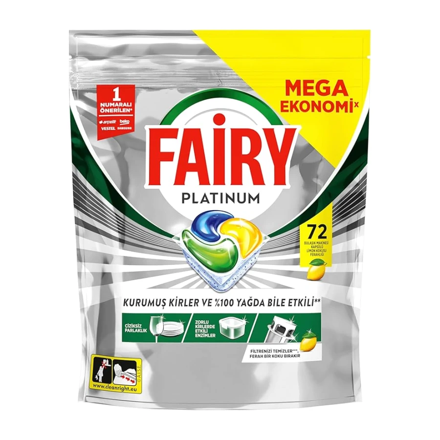 Fairy Platinum Bulaşık Makinesi Deterjanı Kapsülü/Tableti 72 Yıkama Limon Kokulu