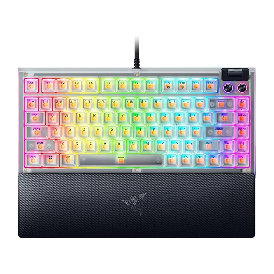 Razer BlackWidow V4 75% Phantom White - Çalışırken değiştirilebilir mekanik oyun klavyesi - Turuncu Dokunsal Anahtarlar - RGB - ABD düzeni | Phantom White Edition