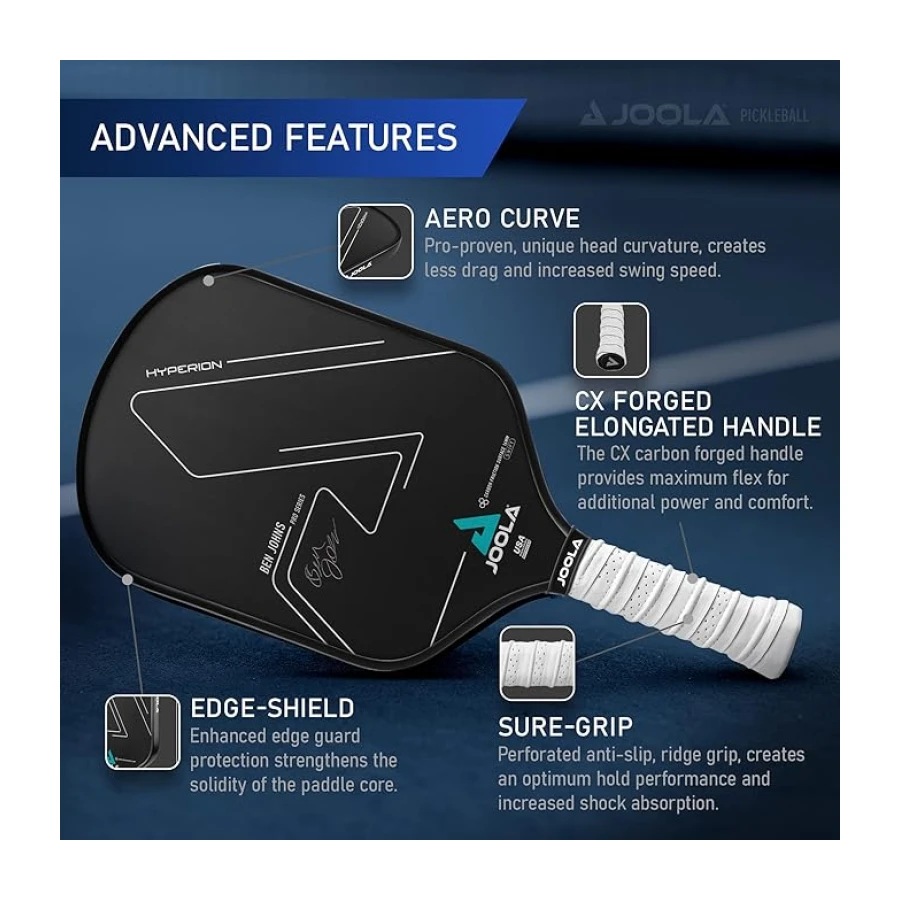 Joola Profesyonel Pickleball Raketleri, Ham Karbon Fiber Yüzey, Falso, Hız ve Kontrol için Tasarlandı, Hyperion, Solaire, Perseus ve Scorpeus, Swift ve Standart Modeller, USAP Onaylı, Turnuva Seviyesi