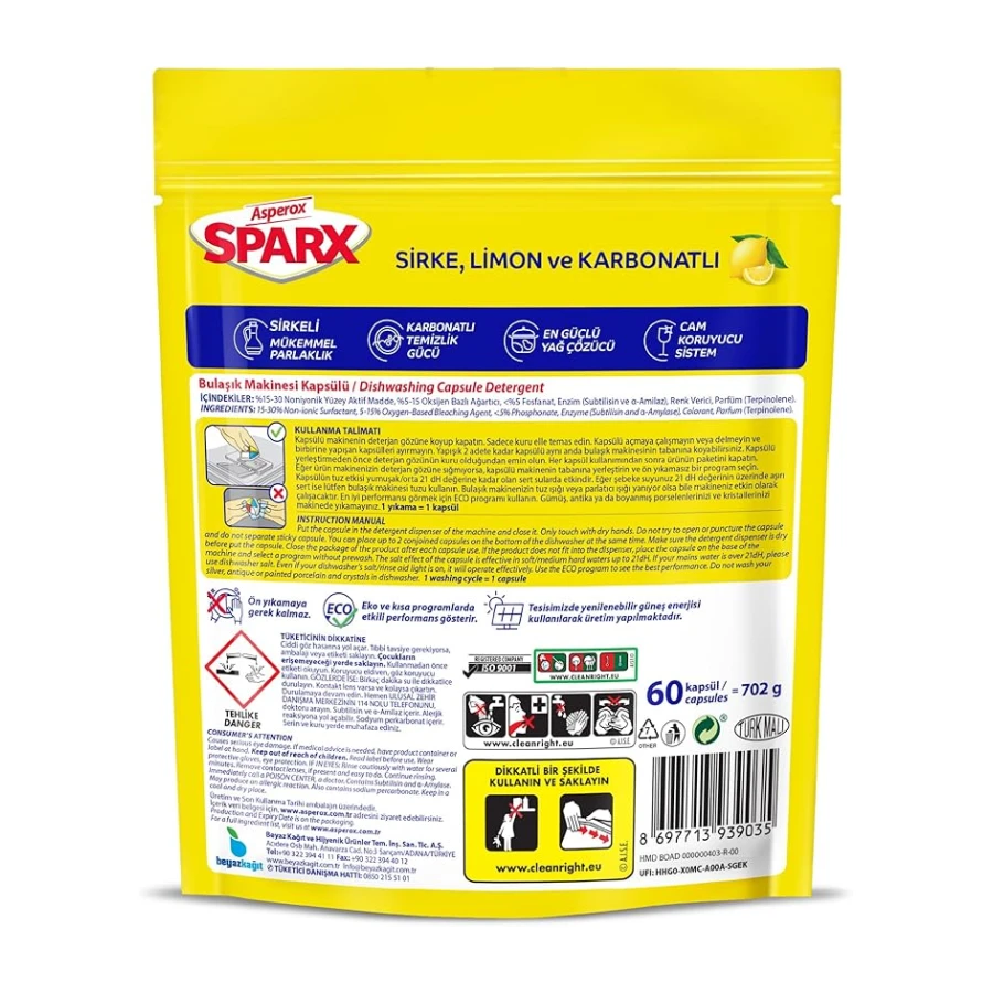 Asperox Sparx Diamond Bulaşık Makinesi Kapsülü 60 Adet