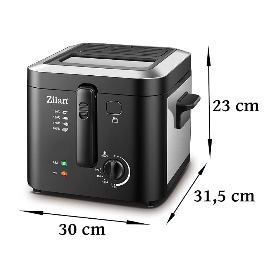 Zilan ZLN0010 Fritöz 1.600 Watt 2,5 Litre Kapasite Paslanmaz Çelik Deep Fryer Sıcaklık Ayarı 0°C-190°C