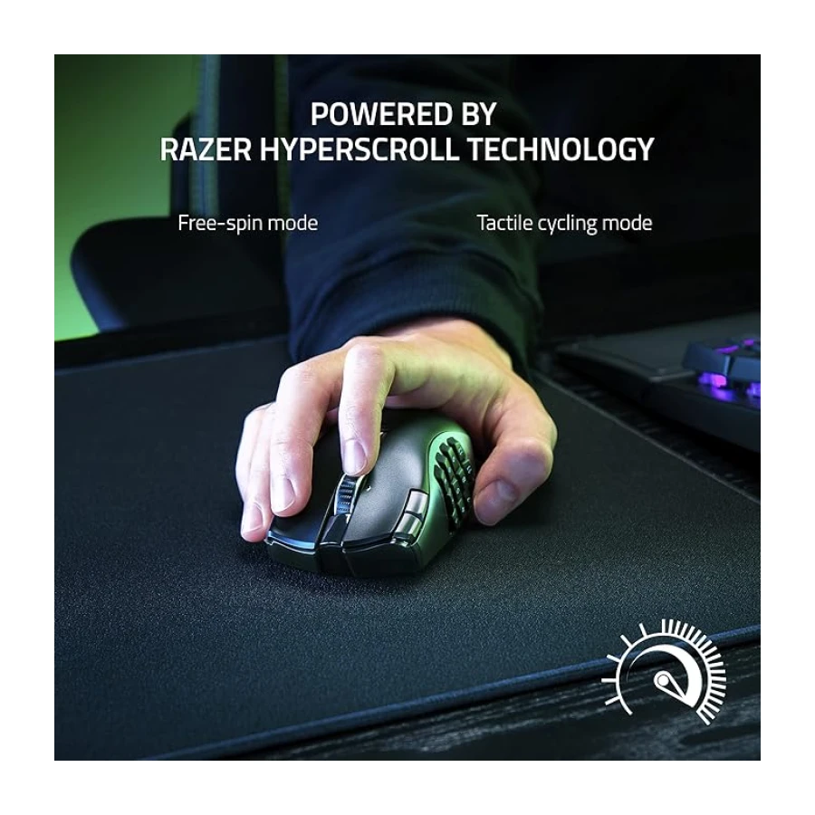 Razer Naga V2 HyperSpeed - Ergonomik Kablosuz MMO Oyun Faresi (19 Programlanabilir Düğme, HyperSpeed Kablosuz (2,4 GHz), Bluetooth, 250 Saate Kadar, Focus Pro 30K Optik Sensör) Siyah
