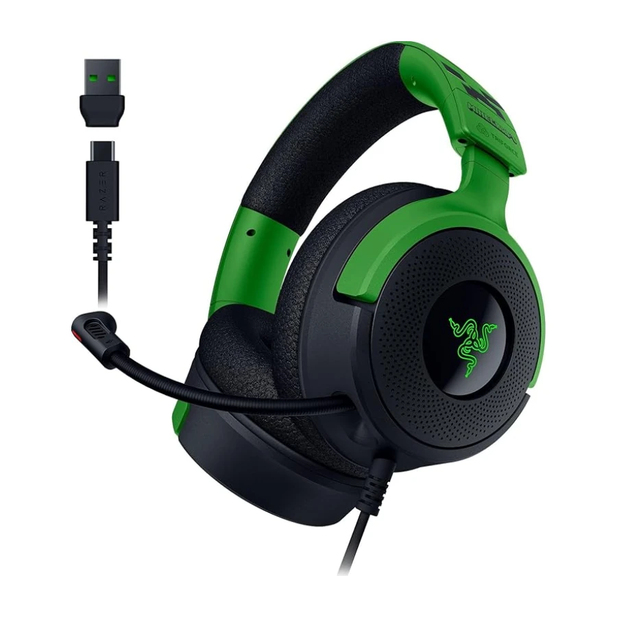 Razer Kraken V4 X Minecraft Edition - Kablolu USB PC Oyun Kulaklığı (TriForce 40mm Sürücüler, Geri Çekilebilir Kardioid Mikrofon, Surround Ses, Chroma RGB, PC ve konsol için) Minecraft