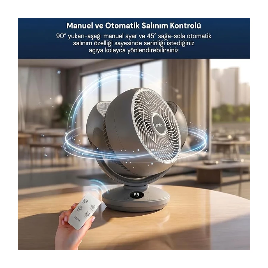 Sinbo SF-7702 Sessiz Masaüstü Vantilatör | Kumandalı Mini Fan | Otomatik Salınımlı Aroma Hazneli