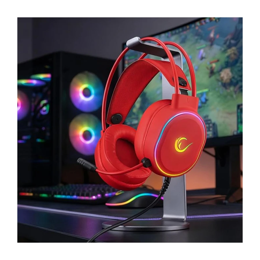 Rampage ROGUE Kırmızı 7.1 Surround Sound RGB Ledli Gaming Oyuncu Mikrofonlu Kulaklık, Büyük