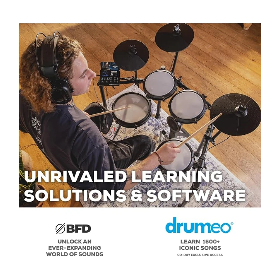 Alesis Nitro Max Kit - Elektronik Davul Seti, Dijital Bateri, Sessiz Mesh Pedli, 10 İnç Çift Bölgeli Trampet, Bluetooth, 440+ Otantik Ses, Drumeo, USB MIDI, Tekme Pedalı