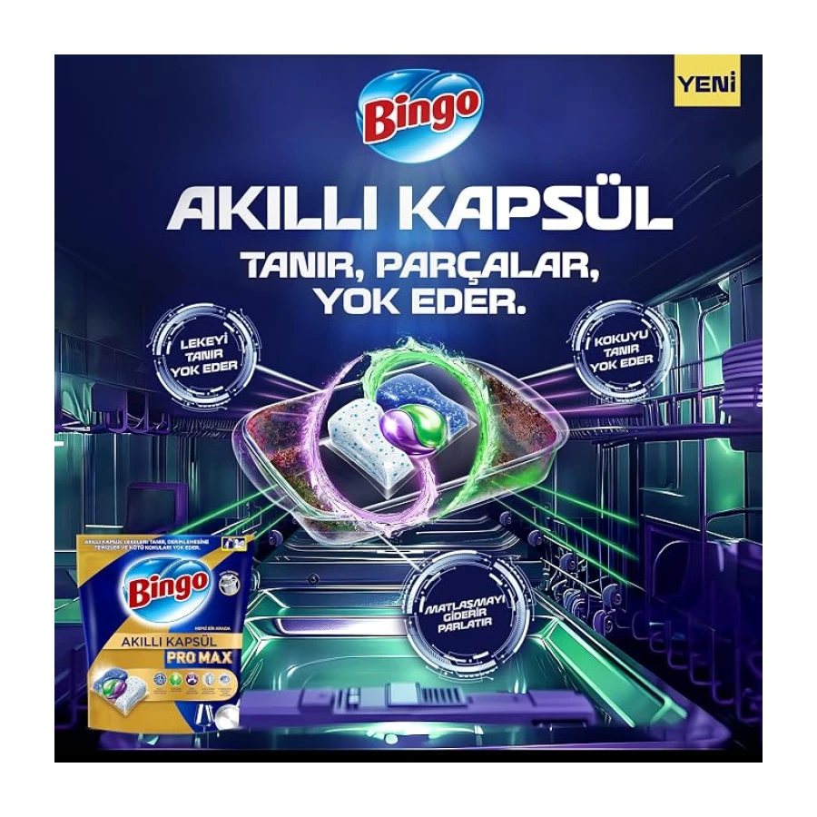 Bingo Akıllı Kapsül Pro Max Bulaşık Makinesi Deterjanı Tableti 60'lı