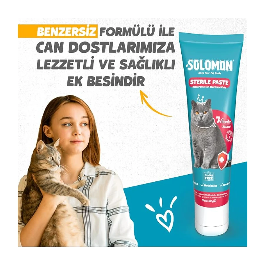 Solomon Sterile Paste 100 Gr Kısırlaştırılmış Kediler İçin Tüy Yumağı Önleyici Vitamin ve Mineralli Malt Macunu
