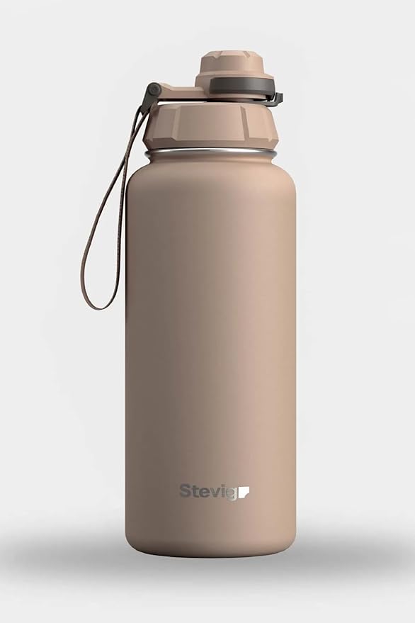 1 Hand Leak-Proof Sızdırmaz Çelik Termos 1000 Ml Lıght Brown ST-217
