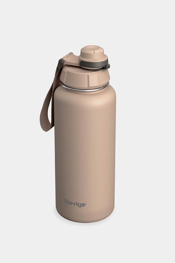1 Hand Leak-Proof Sızdırmaz Çelik Termos 1000 Ml Lıght Brown ST-217