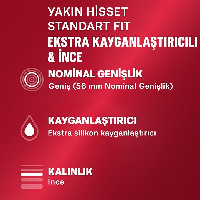 Durex Yakın Hisset İnce Prezervatif 30'lu, Standart Fit