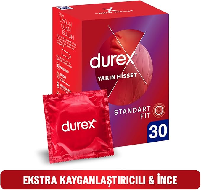 Durex Yakın Hisset İnce Prezervatif 30'lu, Standart Fit