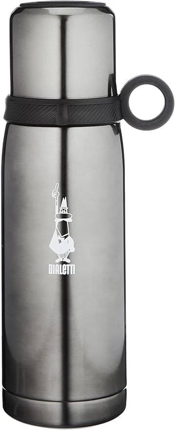 Bialetti - Termos - 460mL - Koyu Gri Renk - Paslanmaz Çelik - Çift Katmanlı - 12 Saat Sıcak 24 Saat Soğuk Tutar - Bardaklı Kapak Özelliği