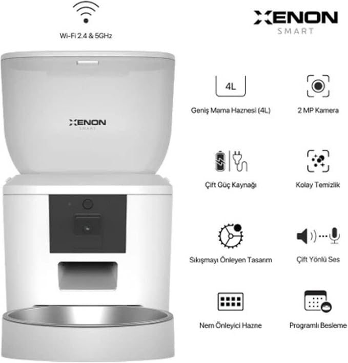 Xenon Smart Akıllı Otomatik Kedi Köpek Mama Kabı Programlanabilir Besleme Kasesi ve Su Pınarı Sebili 2'li Pet Ürünleri Evcil Hayvan Başlangıç Seti