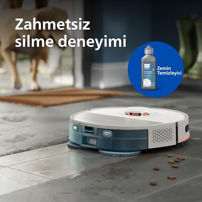 Philips HomeRun 5000 Serisi Robot Elektrikli Süpürge, Çift Döner Mop, Süpürme ve Paspas, 10.000Pa Emiş Gücü, Lazer Çizgi Navigasyon, HomeRun Uygulaması, İpek Beji (XU5000/20)