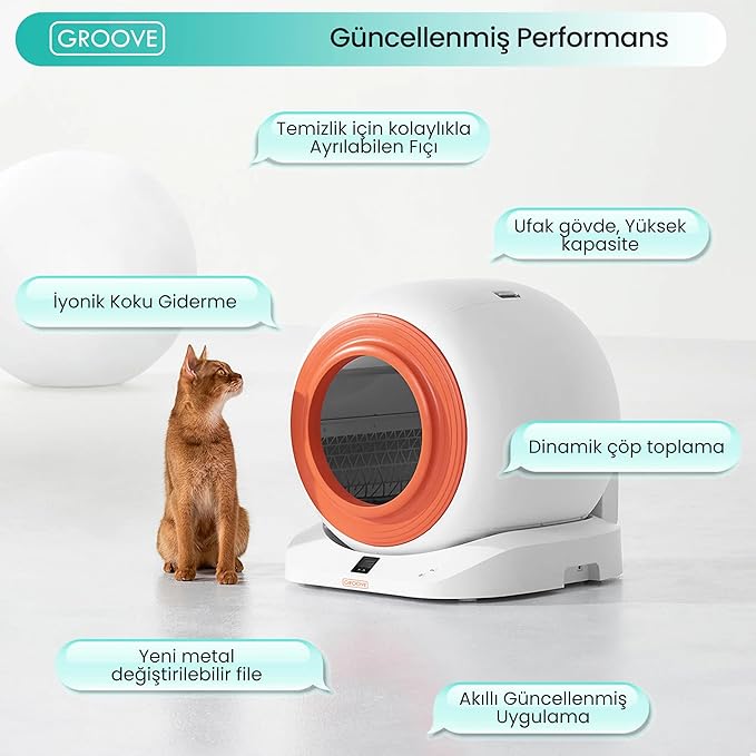 Groove Q-Clean WiFi Otomatik Akıllı Kedi Tuvaleti Turuncu Yeni Versiyon