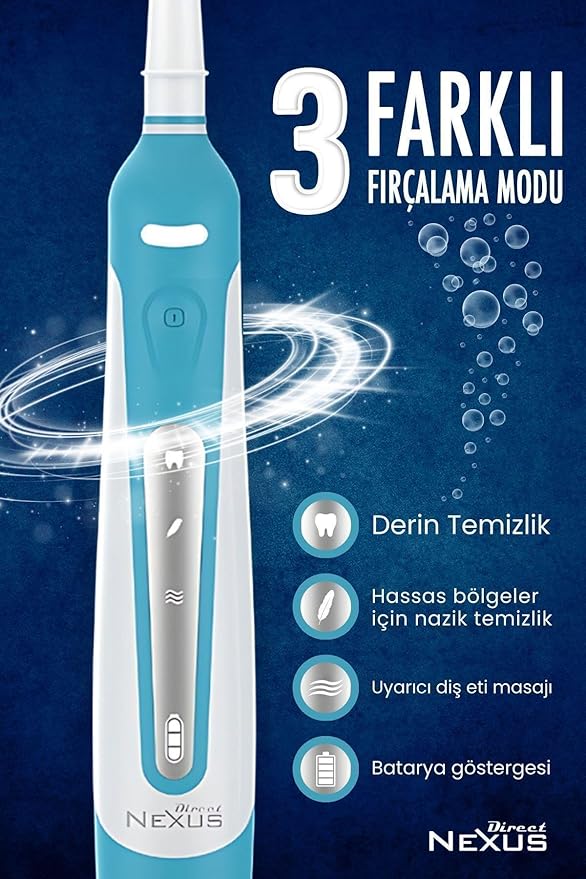 Direct Nexus Pro Elektrikli Şarj Edilebilir Diş Fırçası 3 farklı çalışma modu