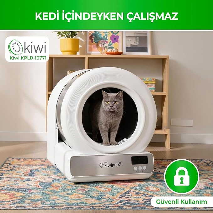 Kiwi Tiny KiwiPets KPLB-10771 Akıllı Kendi Kendini Temizleyen Kedi Tuvaleti 60L – Geniş İç Hacim, Koku Giderici Otomatik Sistem(Beyaz)