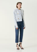 Balmain - ژاکت بافت‌دار طرح‌دار آبی-چهارخانه‌ای تویید
