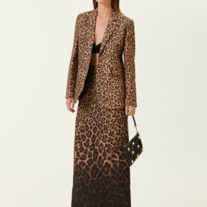 Valentino - دامن پشمی ماکسی طرح پلنگی