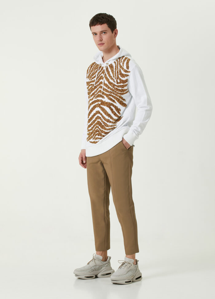 Balmain - سویشرت سنگ دوزی شده کلاه دار طلای سفید - تصویر 2