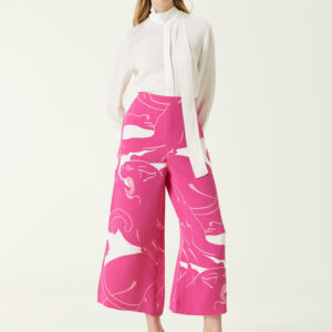 Valentino - شلوار ابریشمی دمپا گشاد طرح‌دار صورتی و سفید