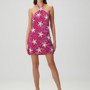 Valentino - لباس مجلسی کوتاه پولک دوزی شده با گل فوشیا