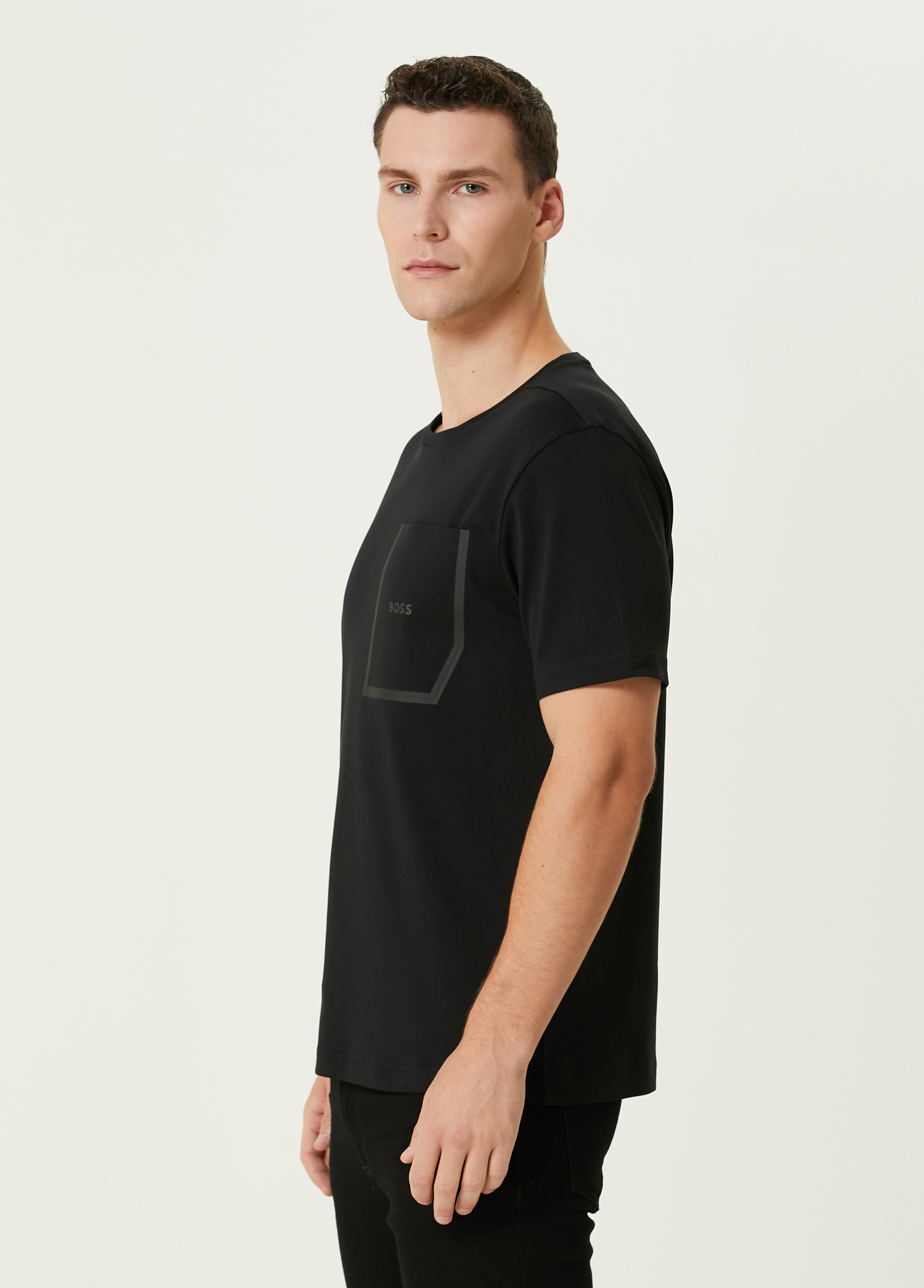 Boss - تیشرت طرحدار مشکی با لوگوی دقیق - تصویر 3