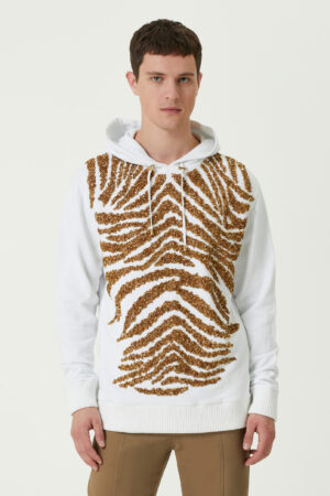 Balmain - سویشرت سنگ دوزی شده کلاه دار طلای سفید