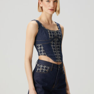 Amiri - بلوز جین آبی کراپ امیری