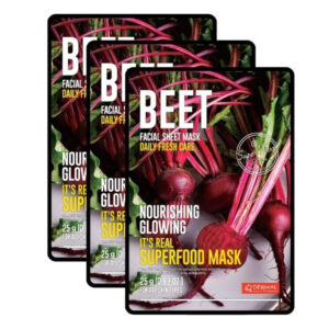 Dermal - ماسک ورقه‌ای صورت چغندر، ماسک صورت مغذی و احیاکننده چغندر، بسته ۳ عددی، ۲۵ گرم
