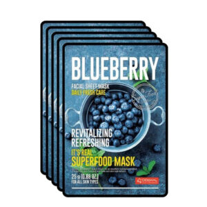 Dermal - ماسک ورقه‌ای صورت بلوبری، ماسک صورت بلوبری احیاکننده و جوان‌کننده سوپرفود، بسته ۵ عددی، ۲۵ گرمی